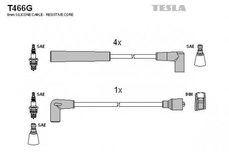 Комплект кабелей зажигания TESLA T466G (фото 1)