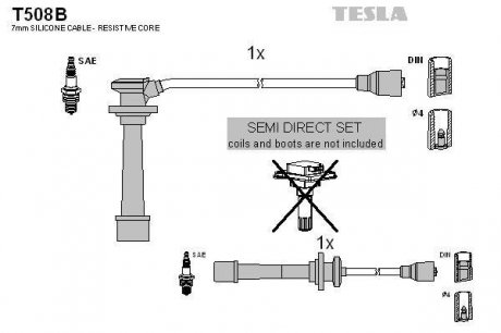 Провода высоковольтные, комплект Kia Shuma ii 1.8 (03-04),Kia Carens i 1.8 (00-02) TESLA T508B (фото 1)
