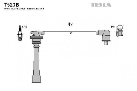 Провода высоковольтные, комплект Hyundai Accent iii 1.4 (05-10) TESLA T523B