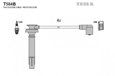 Комплект кабелів запалювання TESLA T584B (фото 1)