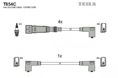 Комплект кабелей зажигания TESLA T654C