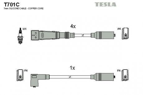 Комплект кабелів запалювання TESLA T701C (фото 1)