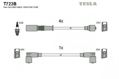 Комплект кабелей зажигания TESLA T723B