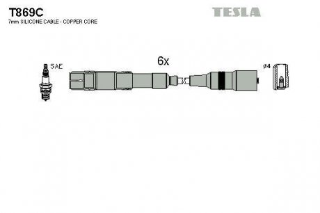 Комплект кабелей зажигания TESLA T869C