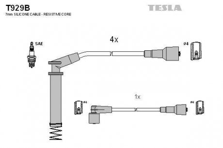 Провода высоковольтные, комплект Opel Vectra B (96-03) TESLA T929B (фото 1)