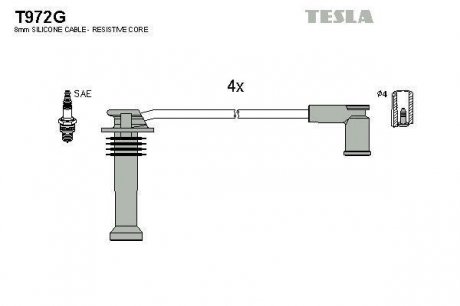 Комплект кабелей зажигания TESLA T972G (фото 1)