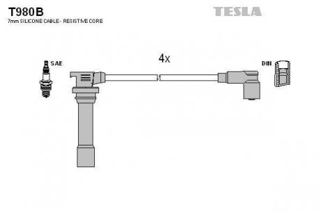Провода высоковольтные, комплект Mazda 323S (94-02) TESLA T980B (фото 1)