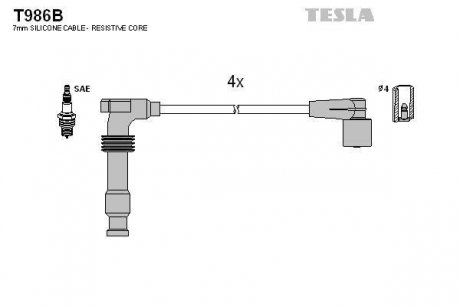Провода свечные Лачетти 1,8 (силикон) TESLA T986B (фото 1)