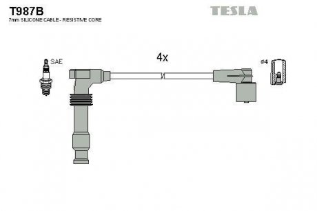 Комплект кабелей зажигания TESLA T987B
