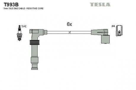 Комплект кабелей зажигания TESLA T993B (фото 1)