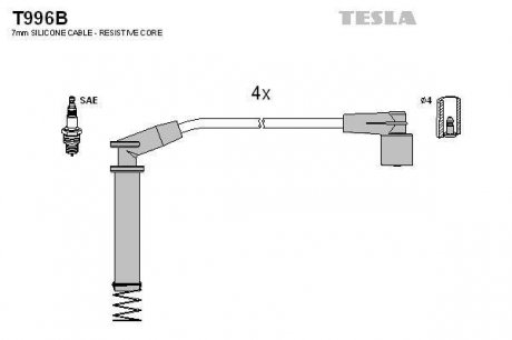 Комплект кабелів запалювання TESLA T996B (фото 1)