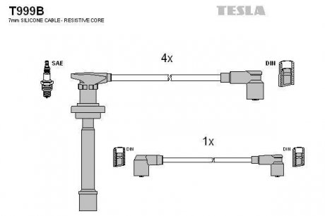 Провода высоковольтные, комплект Nissan TESLA T999B (фото 1)
