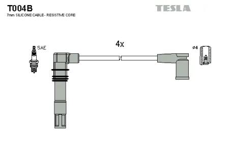 Провода высоковольтные, комплект Skoda Octavia 1.4 (00-10),Skoda Octavia combi 1.4 (00-10) TESLA T004B