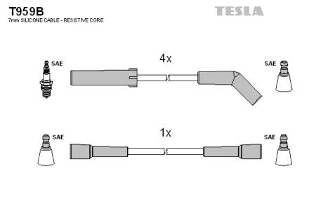 Комплект кабелей зажигания TESLA T959B