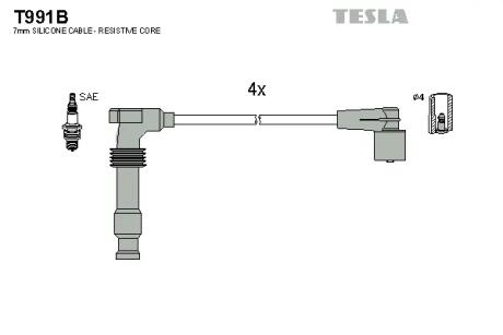 Провід високовольтні, комплект Opel Astra g 1.4 (98-05),Opel Zafira a 1.6 (99-05) TESLA T991B