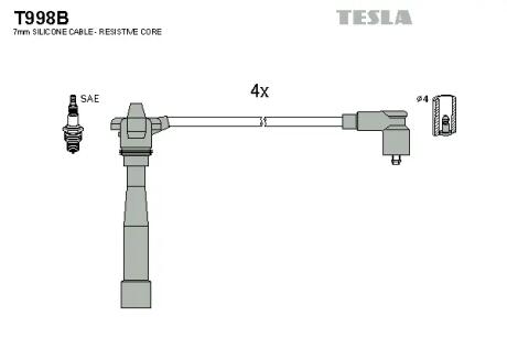 Комплект кабелей зажигания TESLA T998B