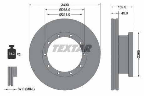 942 421 2112 Диск гальмівний (D=430 mm) TEXTAR 93087900