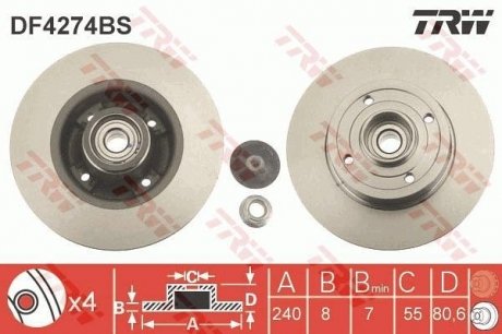 Тормозной диск TRW DF4274BS (фото 1)