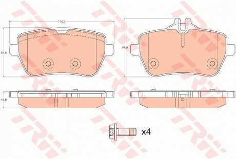 Комплект тормозных колодок, дисковый тормоз TRW GDB2014 (фото 1)