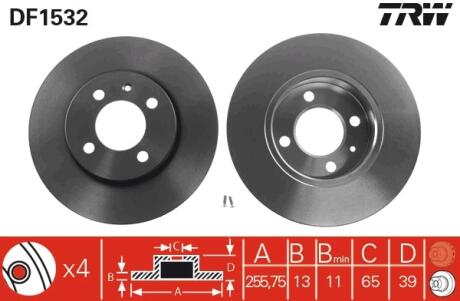 Диск тормозной, VW Golf, Passat, Vento, Caddy II, 95-04 TRW DF1532