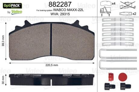 Колодки тормозные WVA 29315; 220,5x 99,3x30 Valeo 882287