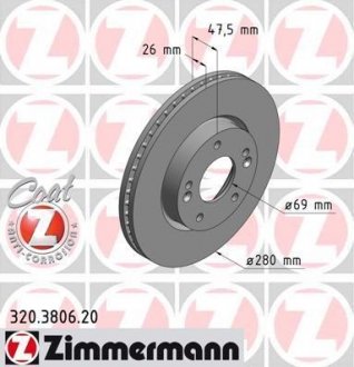 Тормозной диск перед вент Kia Ceed/Magentis/Sport ZIMMERMANN 320.3806.20 (фото 1)