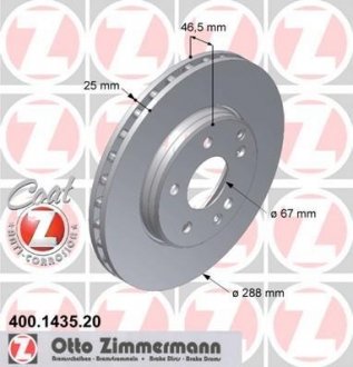 Тормозной диск предвентил W210 (20-24,20D-30D) W ZIMMERMANN 400.1435.20 (фото 1)